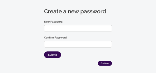 Client portal create new password screen