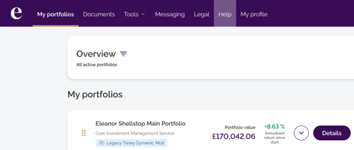 Client portal help link on the main menu